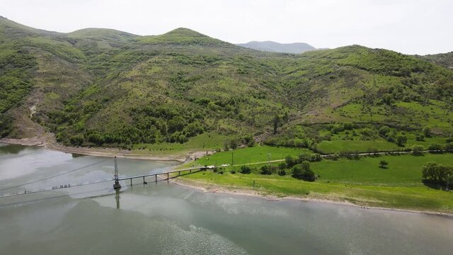 Aerial view of Lisitsite Bridge over Studen Kladenets Reservoir, Kardzhali Region, Bulgaria