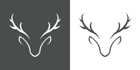 Logotipo abstracto con silueta de cabeza de ciervo en fondo gris y fondo blanco - obrazy, fototapety, plakaty
