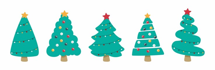 Christmas tree set. Vector illustration in a flat style. The concept of Christmas