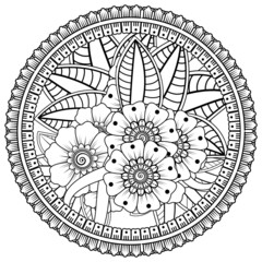 Naklejka premium mehndi flower decorative ornament in ethnic oriental style, doodle ornament, outline hand draw.