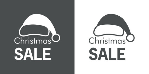 Fototapeta premium Regalos de Navidad. Logotipo con texto Christmas Sale con silueta de gorro de Papá Noel en fondo gris y fondo blanco