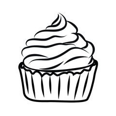 Doodle cake drawing. Coloring book for children. Image for printing books, coloring books, postcards, wrapping paper. Vector illustration.