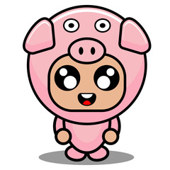 cartoon character vector illustration of cute pig animal mascot costume