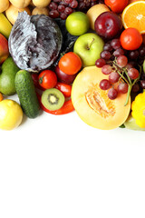 Set of different vegetables and fruits on white background