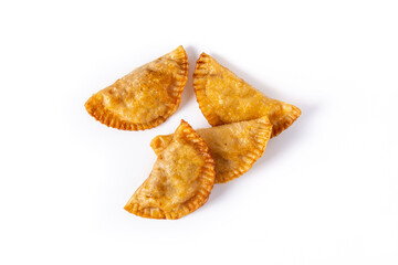 Pumpkin empanadillas isolated on white background. Top view