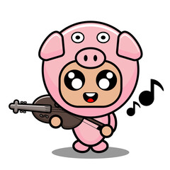 vector illustration of cartoon character mascot costume animal pig playing the violin