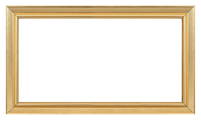 Panoramic golden frame for paintings, mirrors or photo isolated on white background. Design element with clipping path