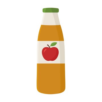 Natural apple juice in glass bottle in flat style on white background. Apple cider vinegar.Vector illustration