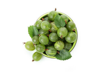 Bowl of ripe gooseberry isolated on white background