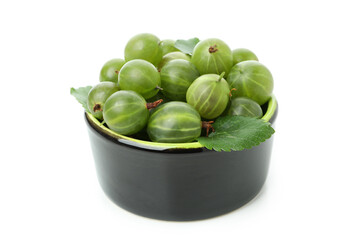 Bowl of ripe gooseberry isolated on white background