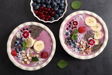 Smoothie bowl with blueberries.