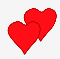 two intertwined hearts, vector red heart, for use on valentines day, romance symbol on white background.