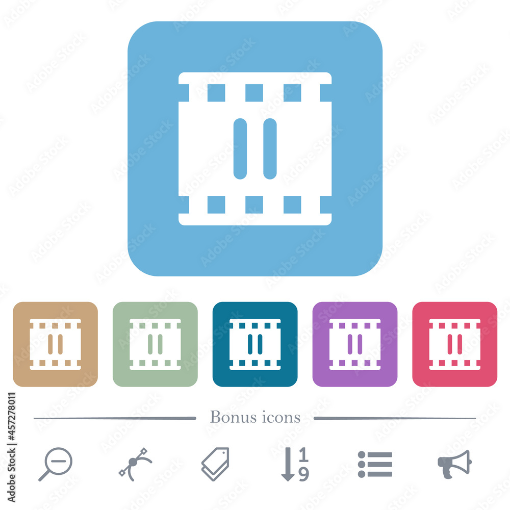 Poster pause movie flat icons on color rounded square backgrounds