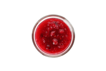 Glass with cranberry sauce isolated on white background