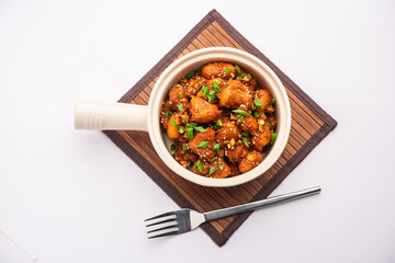 Chilli water chestnut, crispy Indo chinese starter or snacks made using singada