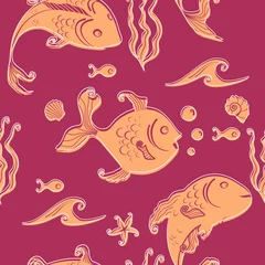 Raamstickers Onder de zee Cartoon vis. Kinderen achtergrond. Naadloze patroon. Kan worden gebruikt in de textielindustrie, papier, achtergrond, scrapbooking.