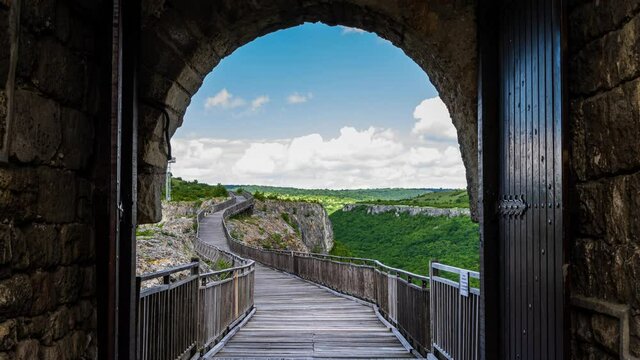 Time lapse with moving clouds over the medieval fortress Ovech near Provadia, Bulgaria.