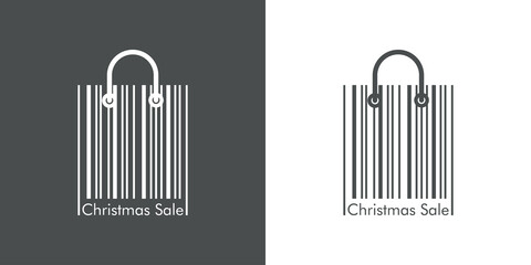 Regalos de Navidad. Logotipo con texto Christmas Sale en código de barras en fondo gris y fondo blanco