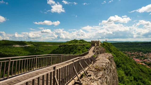 Time lapse with moving clouds over the medieval fortress Ovech near Provadia, Bulgaria.