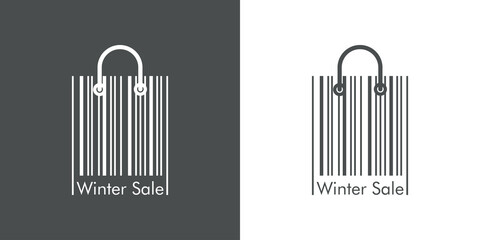 Regalos de Navidad. Logotipo con texto Winter Sale en código de barras en fondo gris y fondo blanco