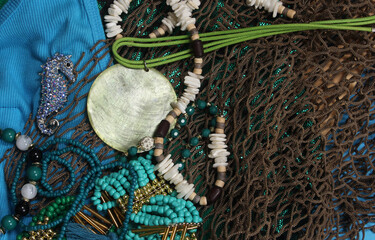 Mermaid Fashion With Jewelry and Fishing Net Close up