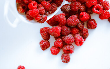 raspberries on a white plate