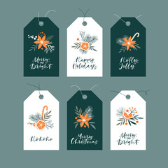 Naklejka premium Christmas and New Year tags collection. Gift cards for winter holidays. 