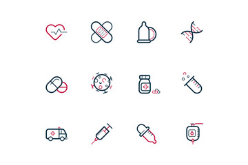 set of vector icons about medicine and covid

