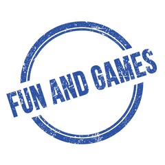 FUN AND GAMES text written on blue grungy round stamp.