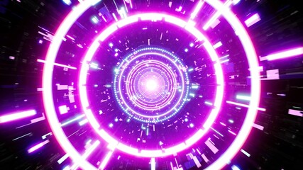 Colorful Neon Light Burst out from Cyber Tunnel