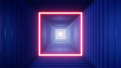 Square Shape Red Light in the Blue Container Box Inside 3D Rendering