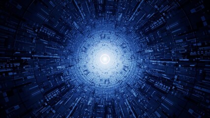 Fototapeta premium Blue Light Illuminated Sci Fi Technology Tunnel 3D Rendering