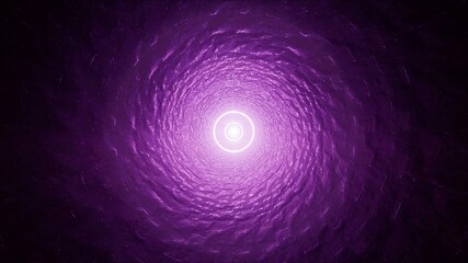 Glowing Purple Circle Light in the Spiral Glossy Stone Brick Tunnel 3D Rendering