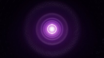Purple Circle Shape Light Illuminated Dark Stone Brick Tunnel 3D Rendering