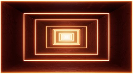 Orange Color Light in the Rectangle Mud Tunnel 3D Rendering