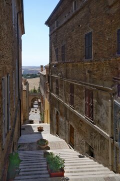 narrow street in the old town of Ostra Vetere, Italy