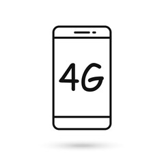 Mobile phone flat design icon with 4g communication technology symbol