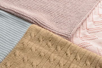 Texture of different knitted fabric as background