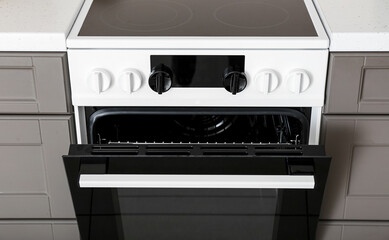 Modern electric oven in kitchen, closeup