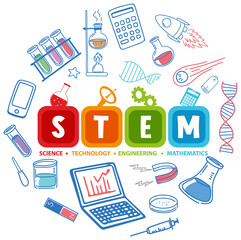 Colourful STEM education logo with learning elements