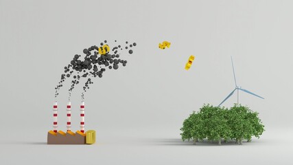 Carbon tax and carbon neutral, carbon dioxide emitted from fossil fuels is neutralized with renewable energy.