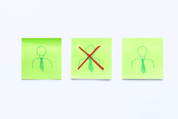 Paper notes with human figures on white background. Concept of dismissal