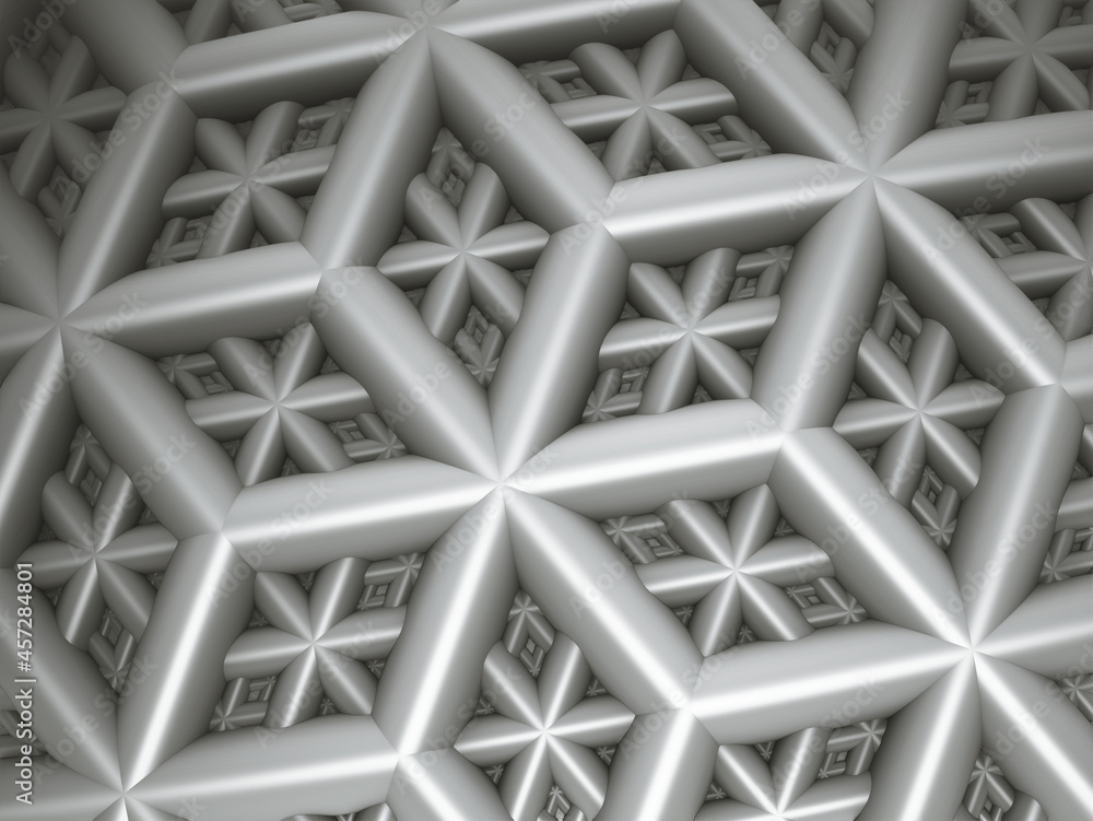 Poster 3d rendering of abstract hexagonal surface patterns with floral design