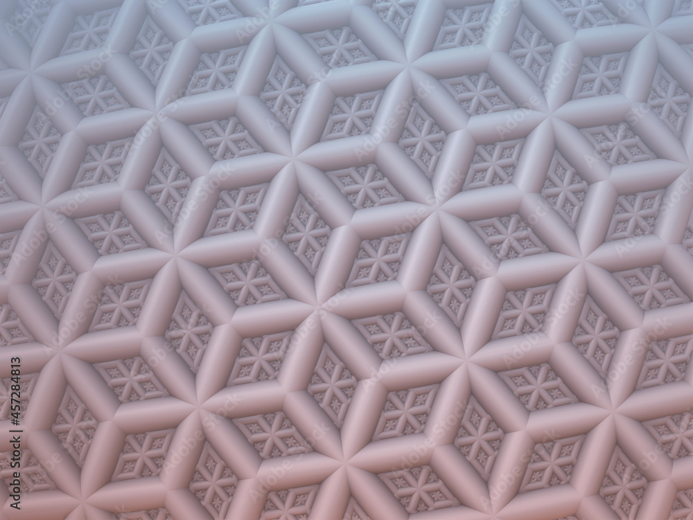 Poster 3d rendering of abstract hexagonal surface patterns with floral design