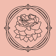beautiful outline rose flower in simple elegant frame