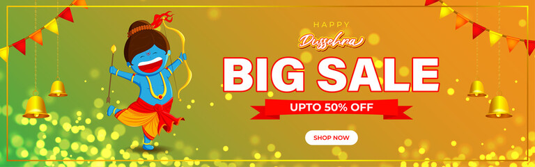 Vector illustration of Dussehra Big Sale banner, up to 50% off, Indian festival offer