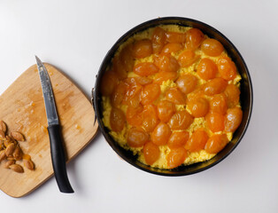 Almond pie with plums. Step-by-step recipe. We lay out the plums on top of the dough.