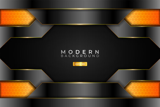 Modern Background Realistic 3D Metallic Technology Glossy Orange and Silver