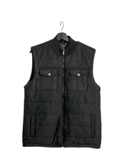 Hanger with vest jacket on white background