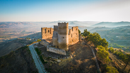 Fantastic View of Mazzarino Medieval Castle at Sunrise, Caltanissetta, Sicily, Italy, Europe